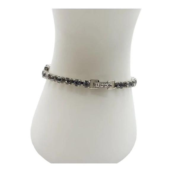 Gray Glass Rhinestone Art Deco Style Silver Tone Vintage Bracelet - Picture 4 of 5